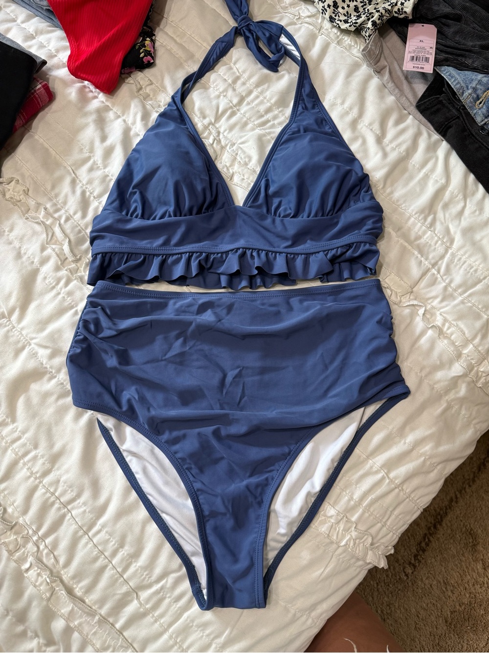 Cupshe Blue Ruffle High-Waist Two-Piece Swim